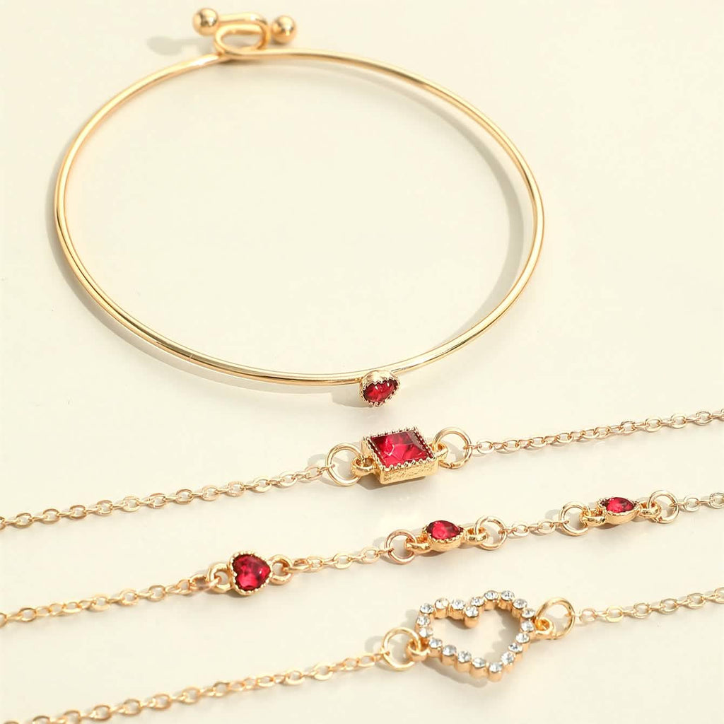 4pcs Rhinestone Alloy Bracelet Set