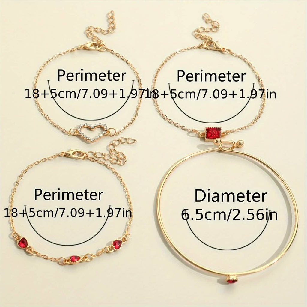 4pcs Rhinestone Alloy Bracelet Set