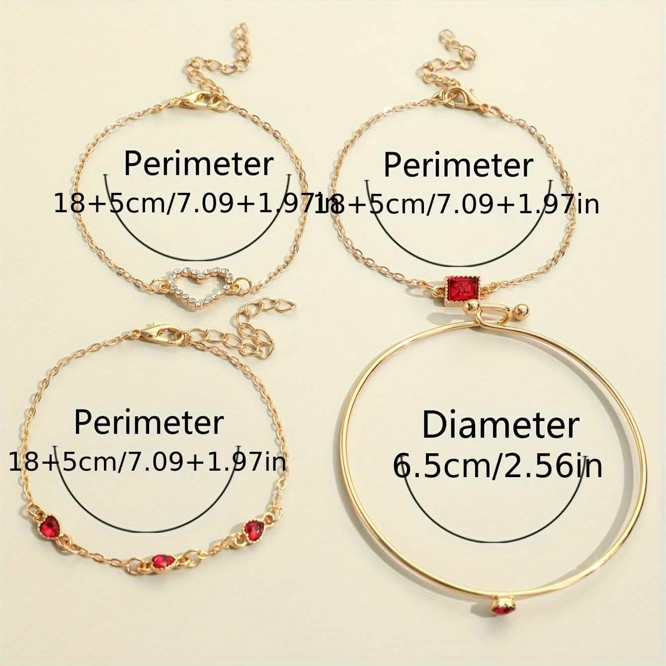4pcs Rhinestone Alloy Bracelet Set