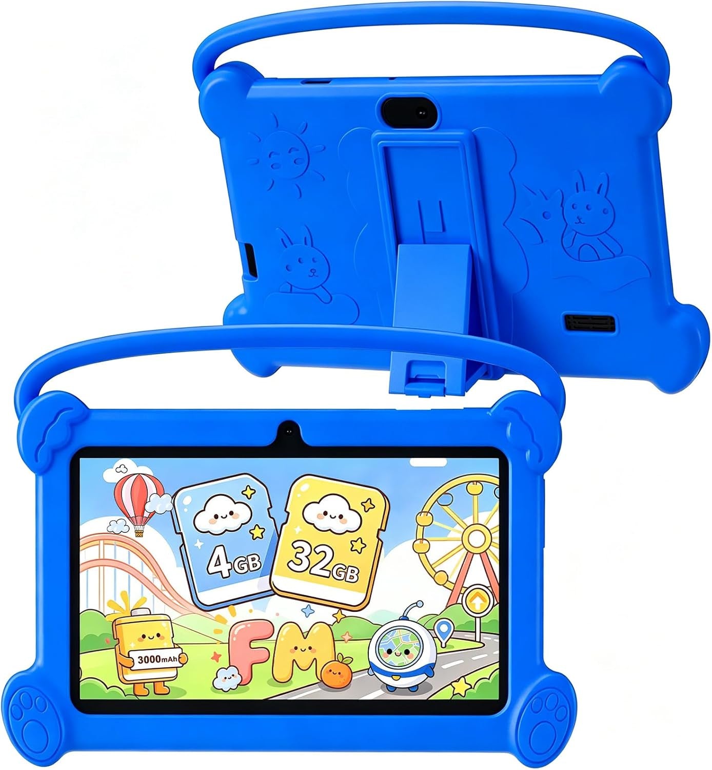 Kids Tablet 7 Inch for Kids 3-9, 32GB ROM, 4GB RAM, Android 12, Toddler Tablet with Shockproof Case, Parent Controls, Dual Camera, Wifi, FM, GPS, Blue