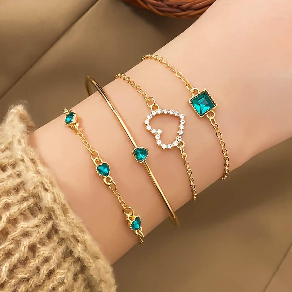 4pcs Rhinestone Alloy Bracelet Set