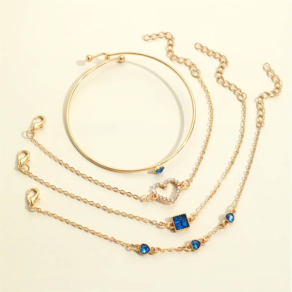 4pcs Rhinestone Alloy Bracelet Set