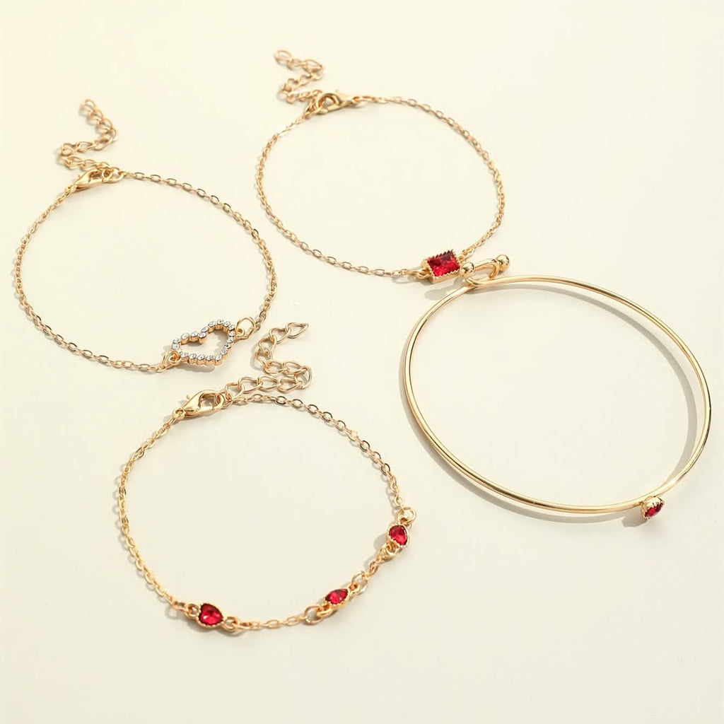 4pcs Rhinestone Alloy Bracelet Set