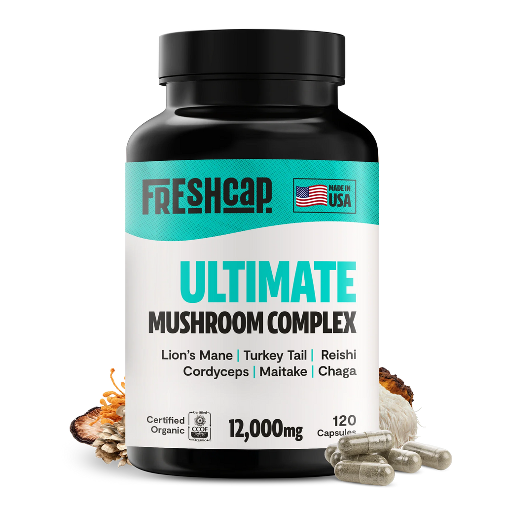 Organic Mushroom Complex Capsules — 6-Mushroom Blend, 12,000mg, Immunity & Focus