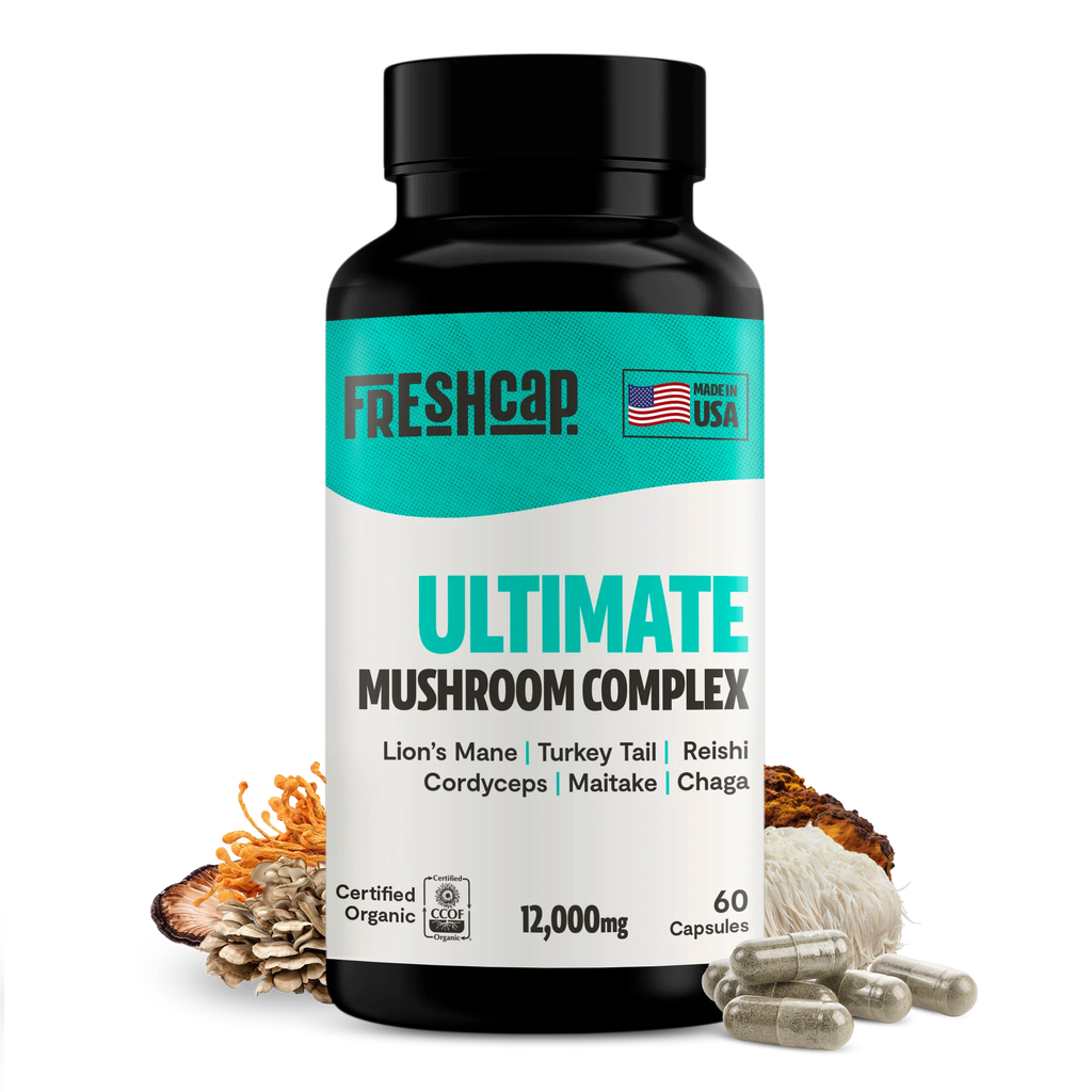Organic Mushroom Complex Capsules — 6-Mushroom Blend, 12,000mg, Immunity & Focus