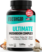 Organic Mushroom Complex Capsules — 6-Mushroom Blend, 12,000mg, Immunity & Focus