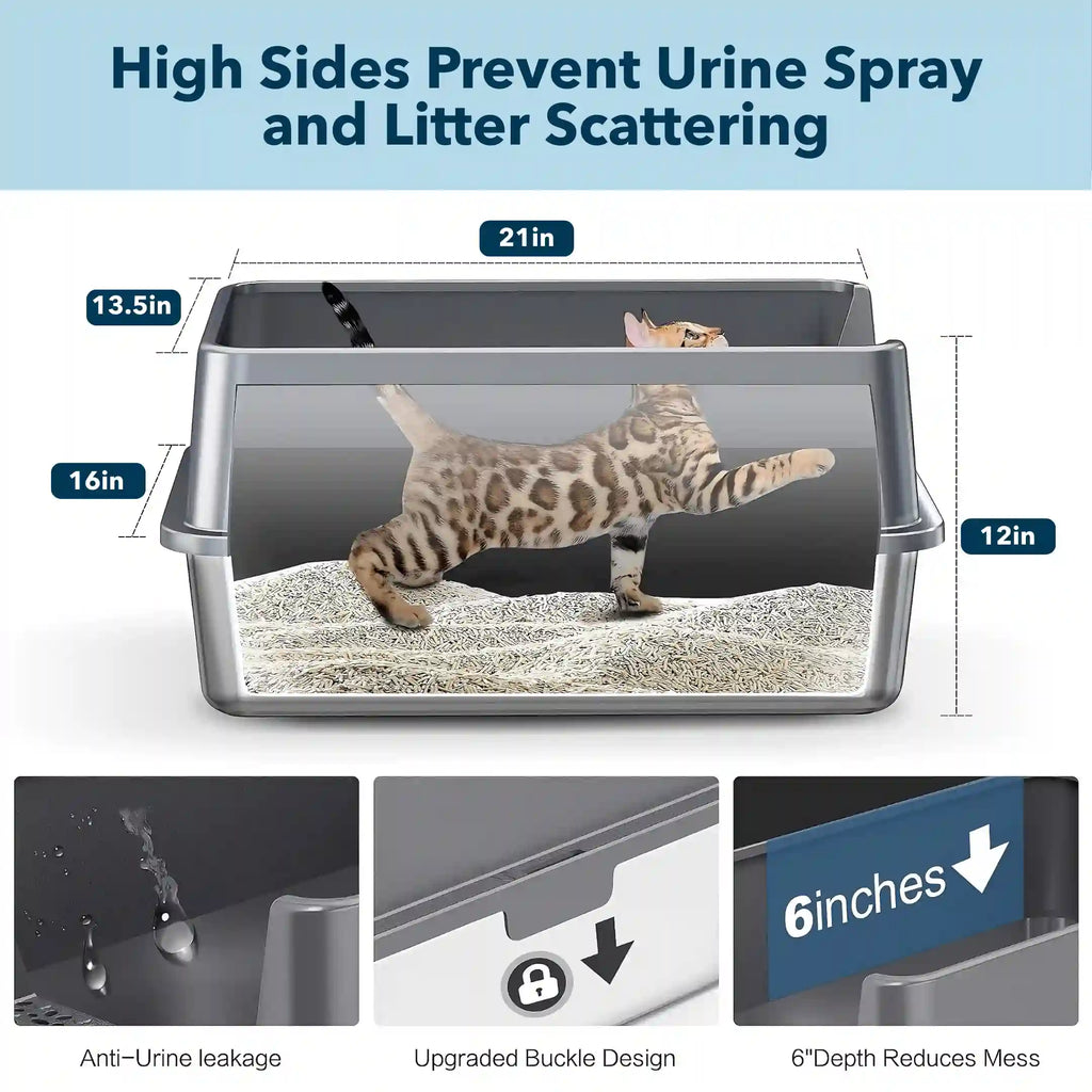 XXL Stainless Steel Cat Litter Box with Lid