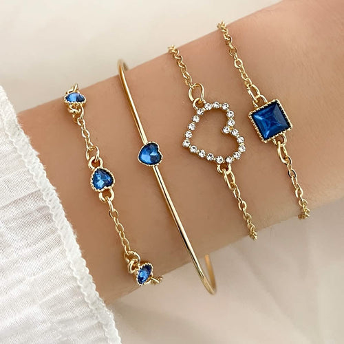 4pcs Rhinestone Alloy Bracelet Set