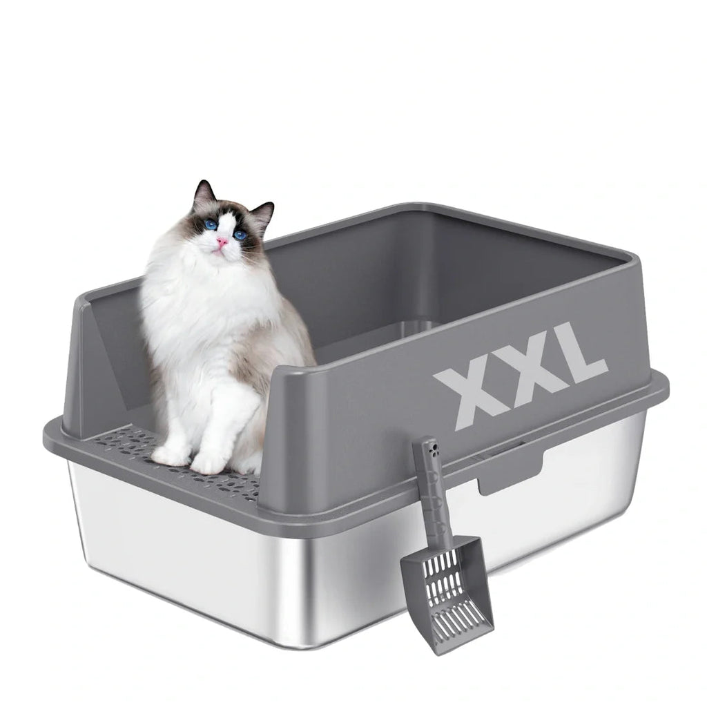 XXL Stainless Steel Cat Litter Box with Lid