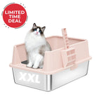 XXL Stainless Steel Cat Litter Box with Lid