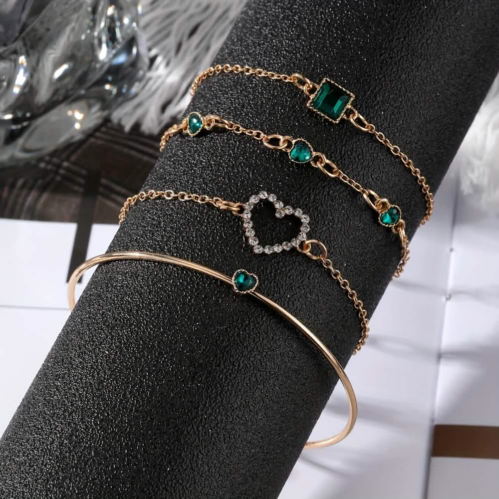 4pcs Rhinestone Alloy Bracelet Set