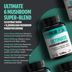 Organic Mushroom Complex Capsules — 6-Mushroom Blend, 12,000mg, Immunity & Focus