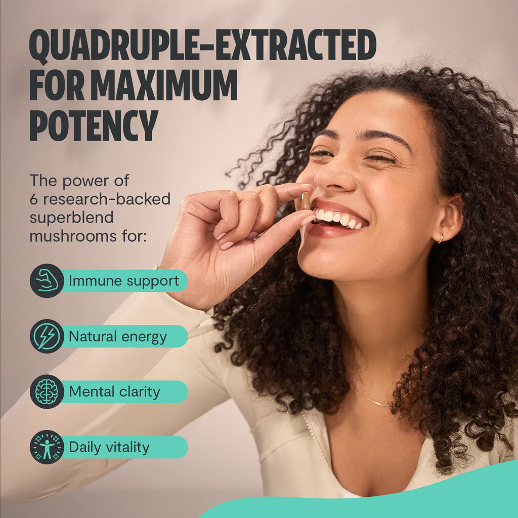 Organic Mushroom Complex Capsules — 6-Mushroom Blend, 12,000mg, Immunity & Focus