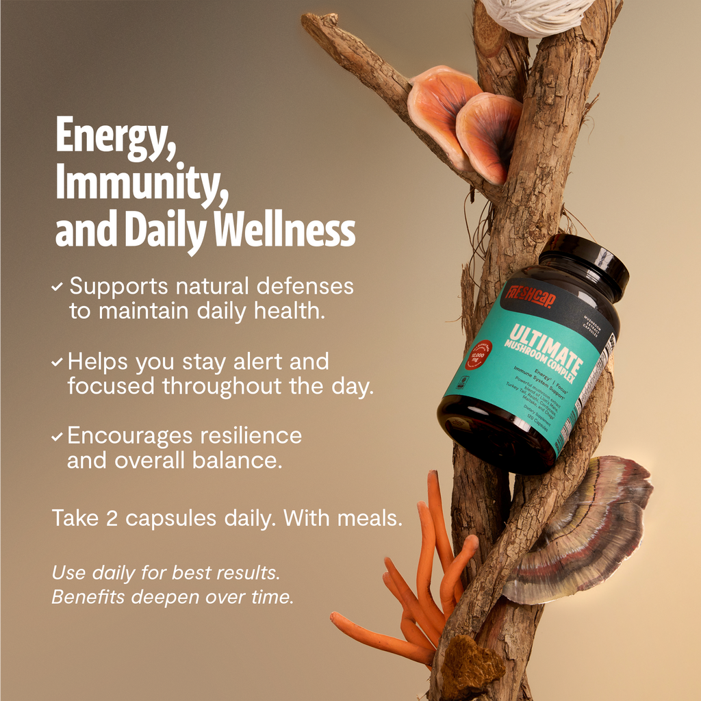 Organic Mushroom Complex Capsules — 6-Mushroom Blend, 12,000mg, Immunity & Focus