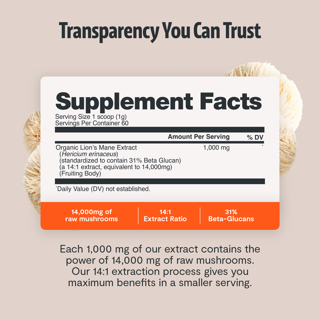 Organic Mushroom Complex Capsules — 6-Mushroom Blend, 12,000mg, Immunity & Focus