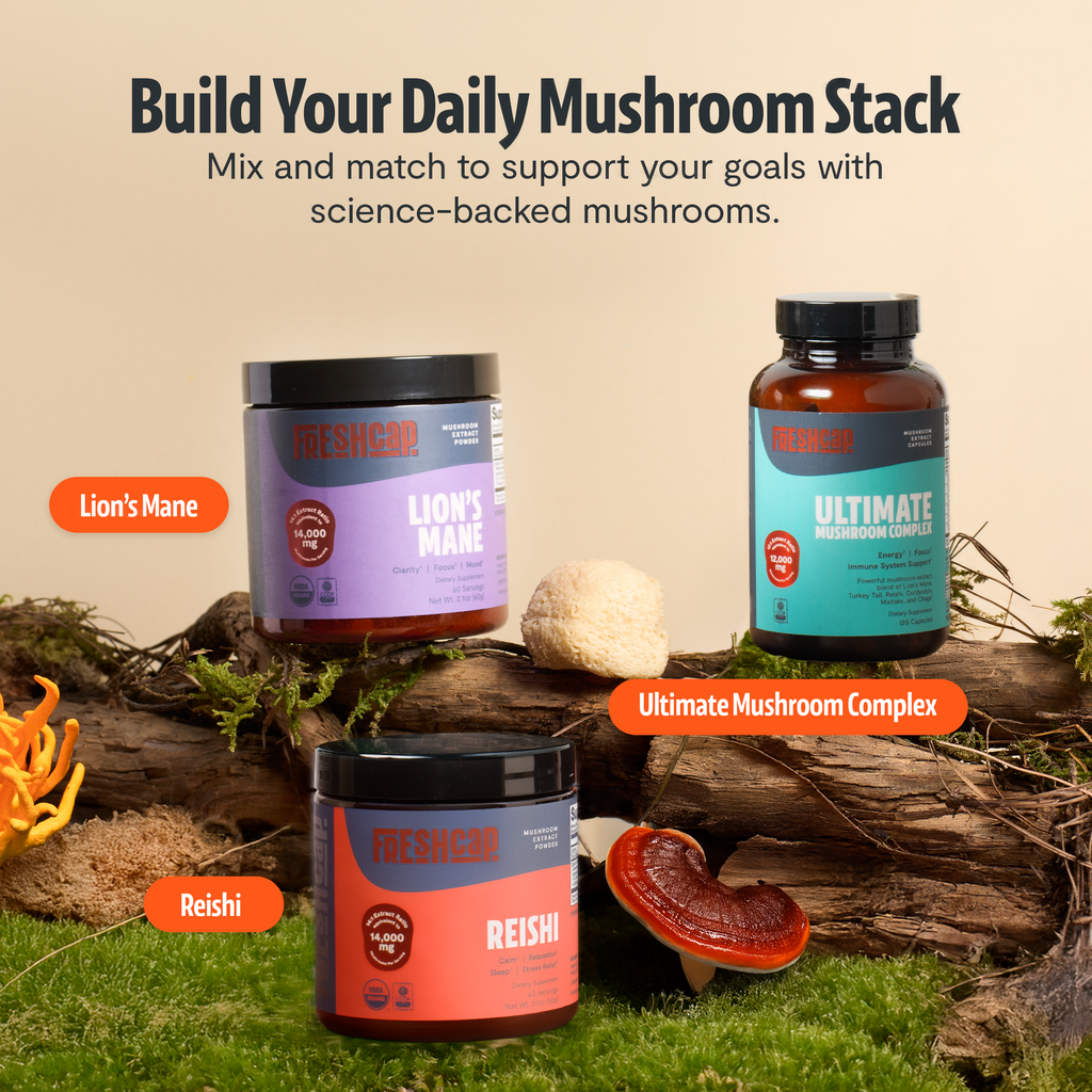 Organic Mushroom Complex Capsules — 6-Mushroom Blend, 12,000mg, Immunity & Focus