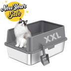 XXL Stainless Steel Cat Litter Box with Lid