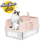 XXL Stainless Steel Cat Litter Box with Lid