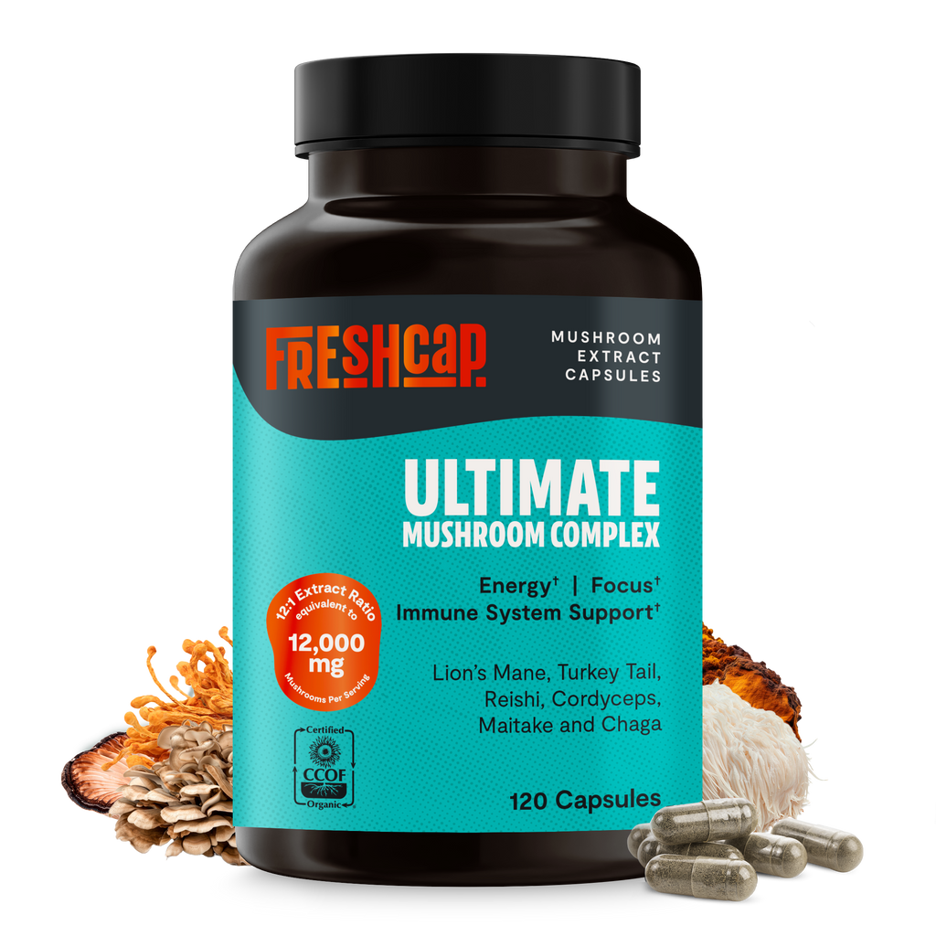 Organic Mushroom Complex Capsules — 6-Mushroom Blend, 12,000mg, Immunity & Focus