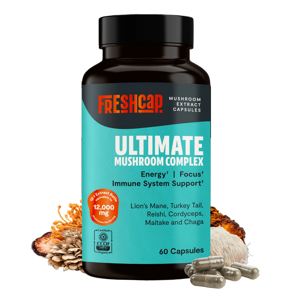 Organic Mushroom Complex Capsules — 6-Mushroom Blend, 12,000mg, Immunity & Focus