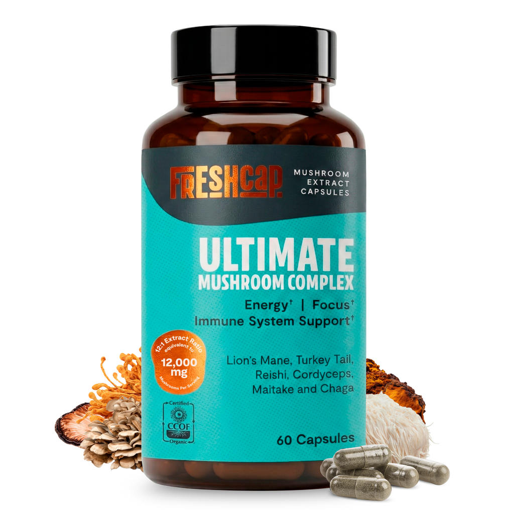 Organic Mushroom Complex Capsules — 6-Mushroom Blend, 12,000mg, Immunity & Focus